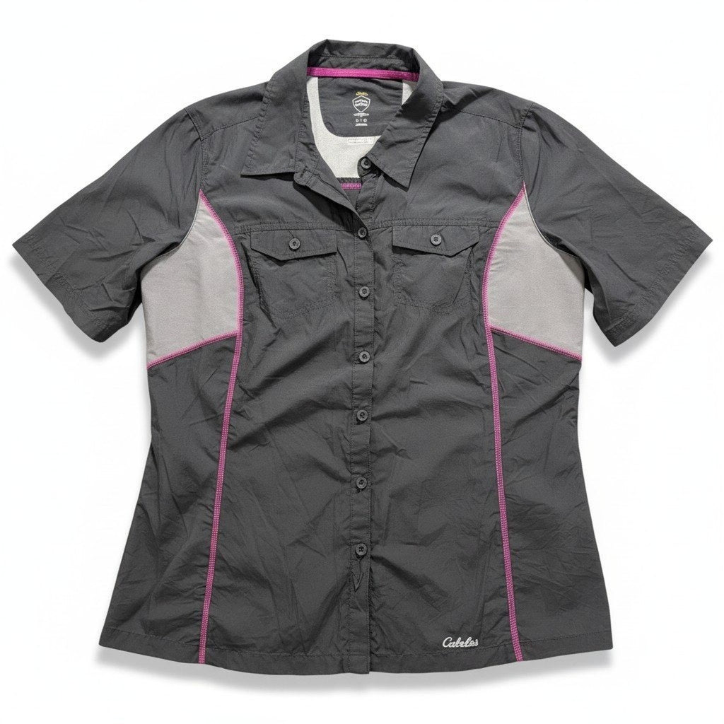 Cabelas Womens L Black XPG Cool Phase Fishing Shirt Short Sleeve Athleisure GOOD
