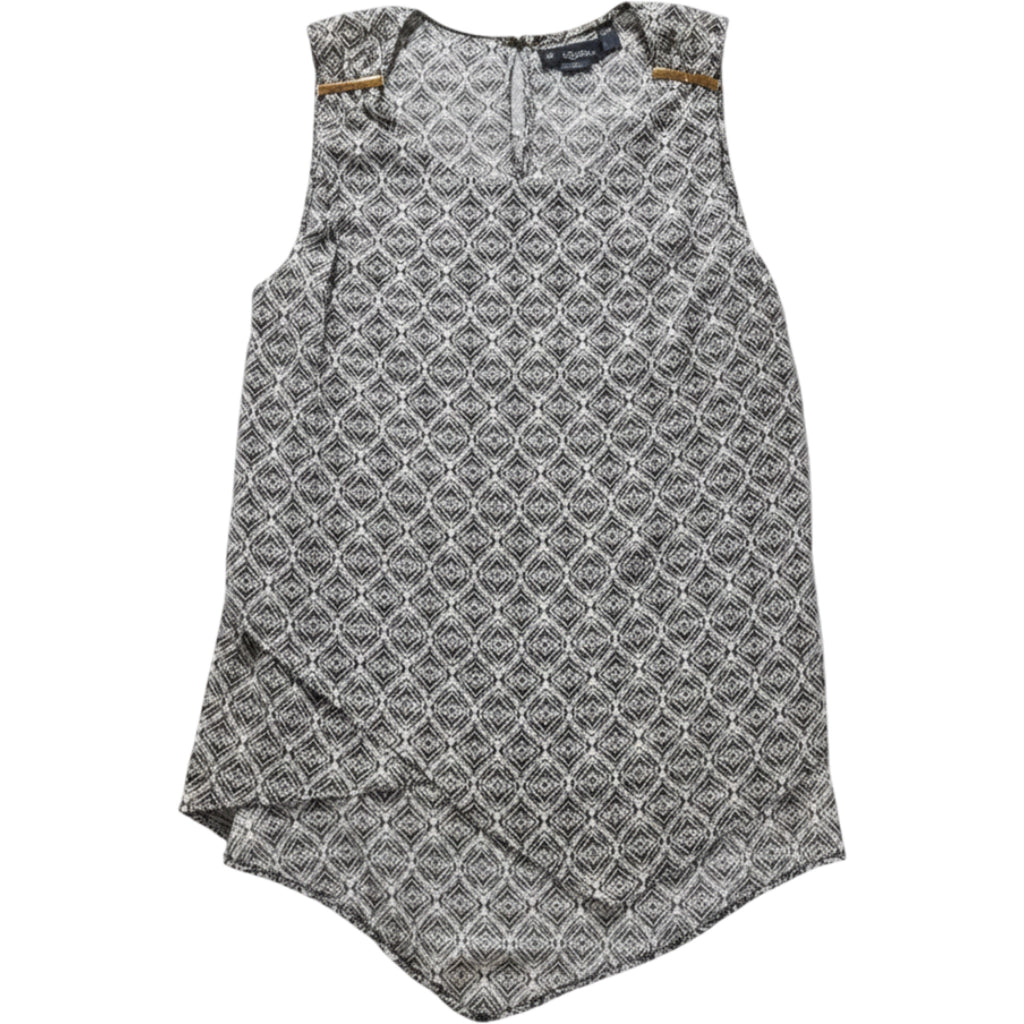 Rafaella Geometric Sleeveless Blouse Womens L Black White Career Tank Top