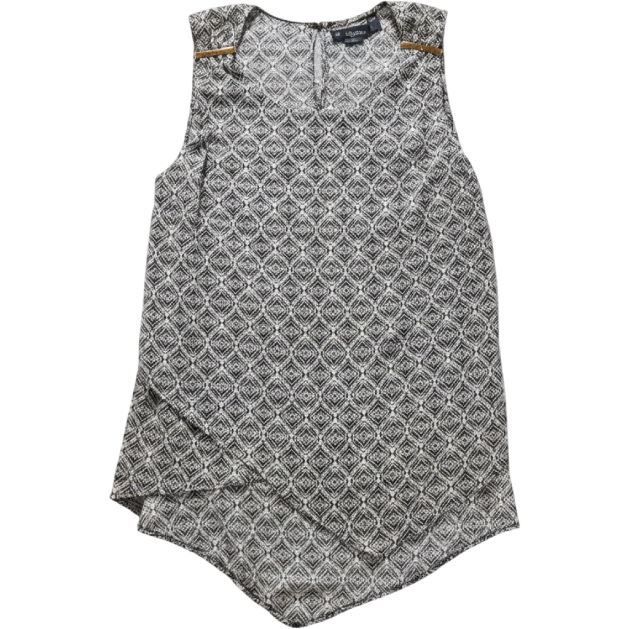 Rafaella Geometric Sleeveless Blouse Womens L Black White Career Tank Top