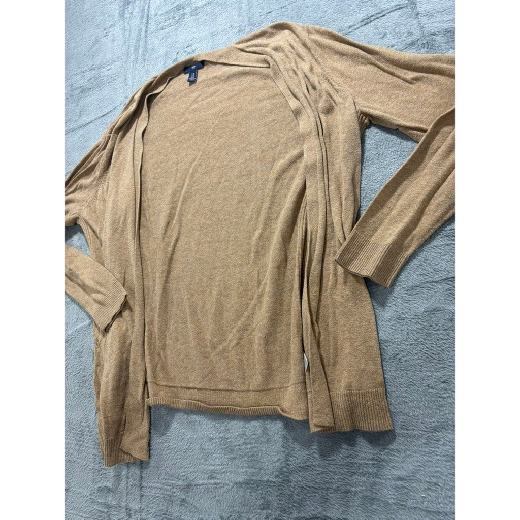 Gap Womens XL Open Front Cardigan Camel Tan Cotton Blend Knit Cozy Layering