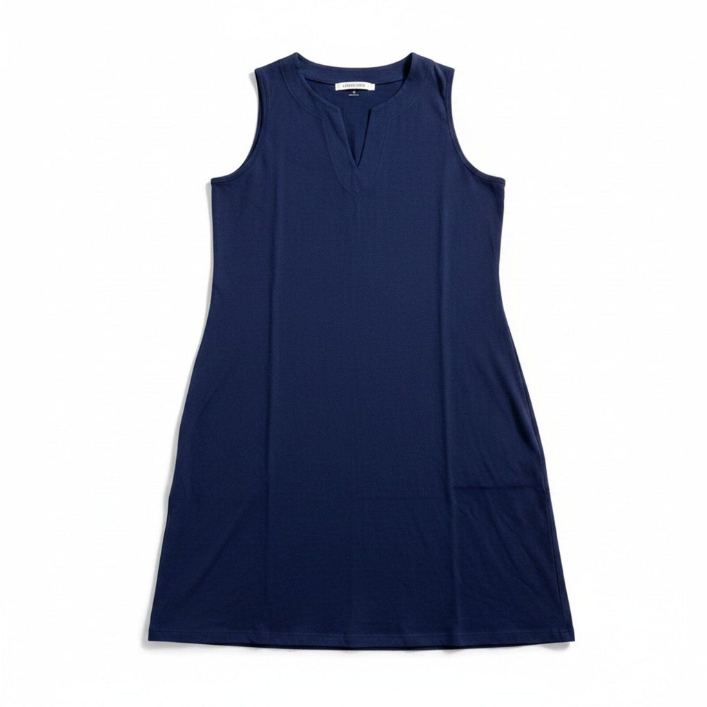 Lands\' End Womens XL Navy Blue Sleeveless V-Neck Shift Dress Casual Coastal