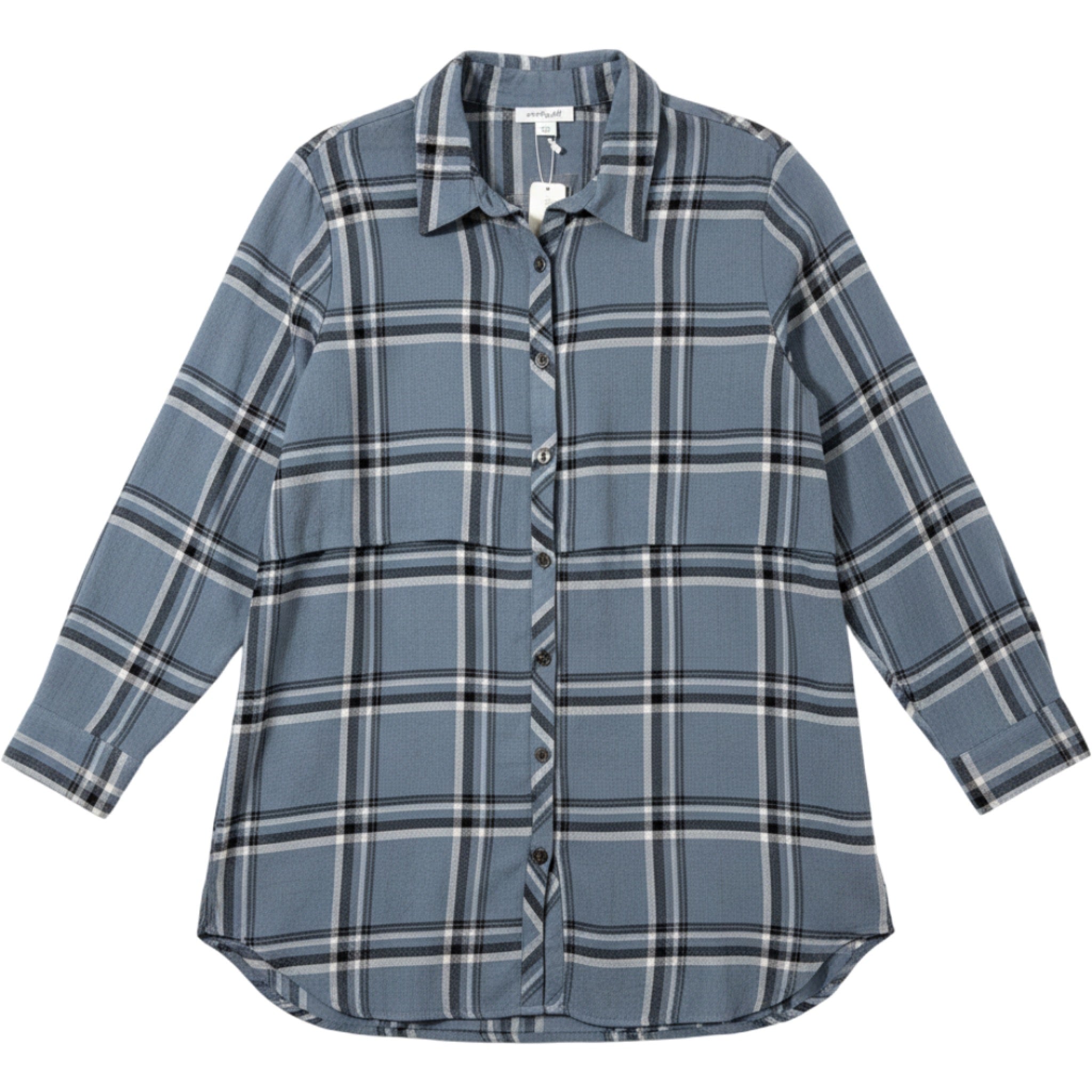 Simply Noelle Plaid Button Down Shirt L XL Gray Oversized Shacket Top Tunic