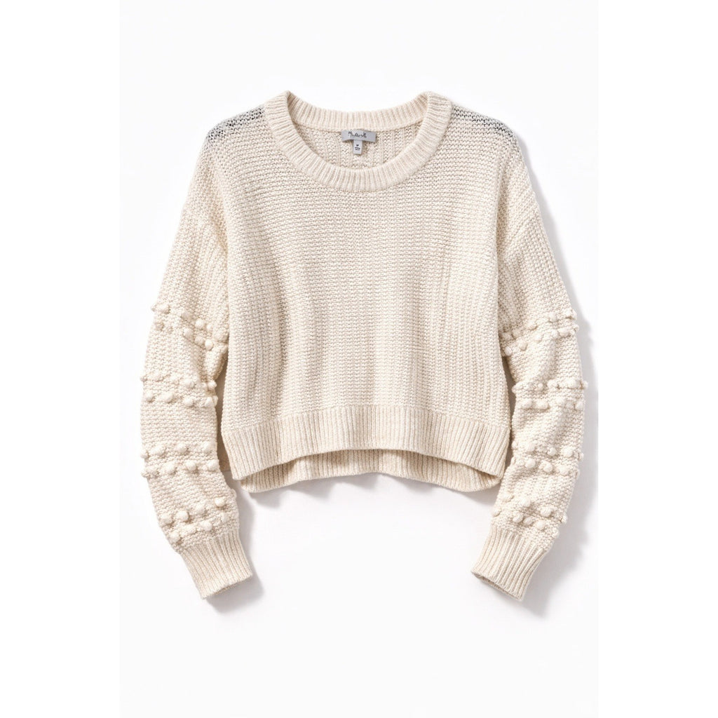 Madewell Chunky Knit Bobble Sleeve Cropped Sweater Neutral Cozy M Minimal Cream