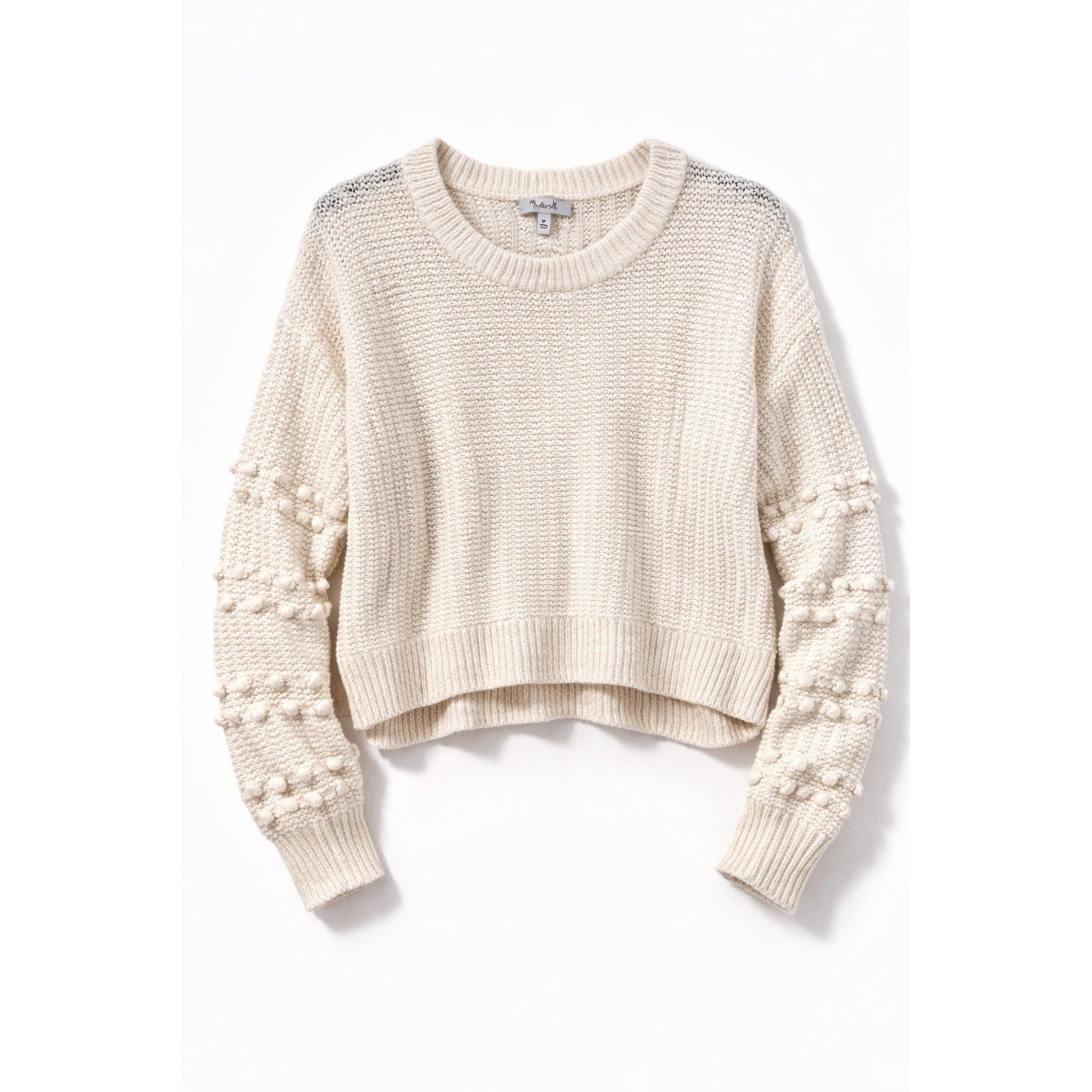 Madewell Chunky Knit Bobble Sleeve Cropped Sweater Neutral Cozy M Minimal Cream