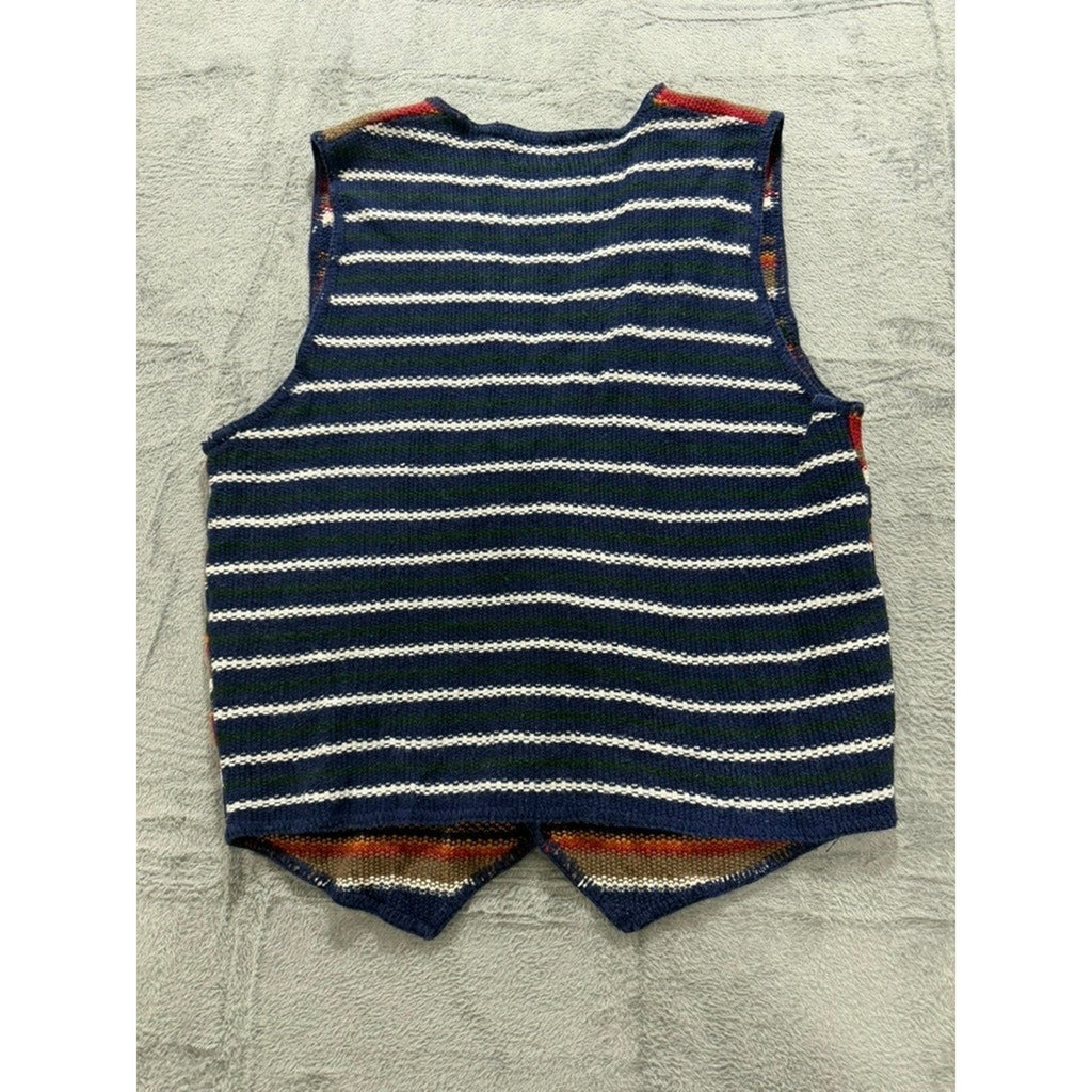 Structure Sweater Vest Mens XL Multicolor Striped Knit Button V Neck Retro