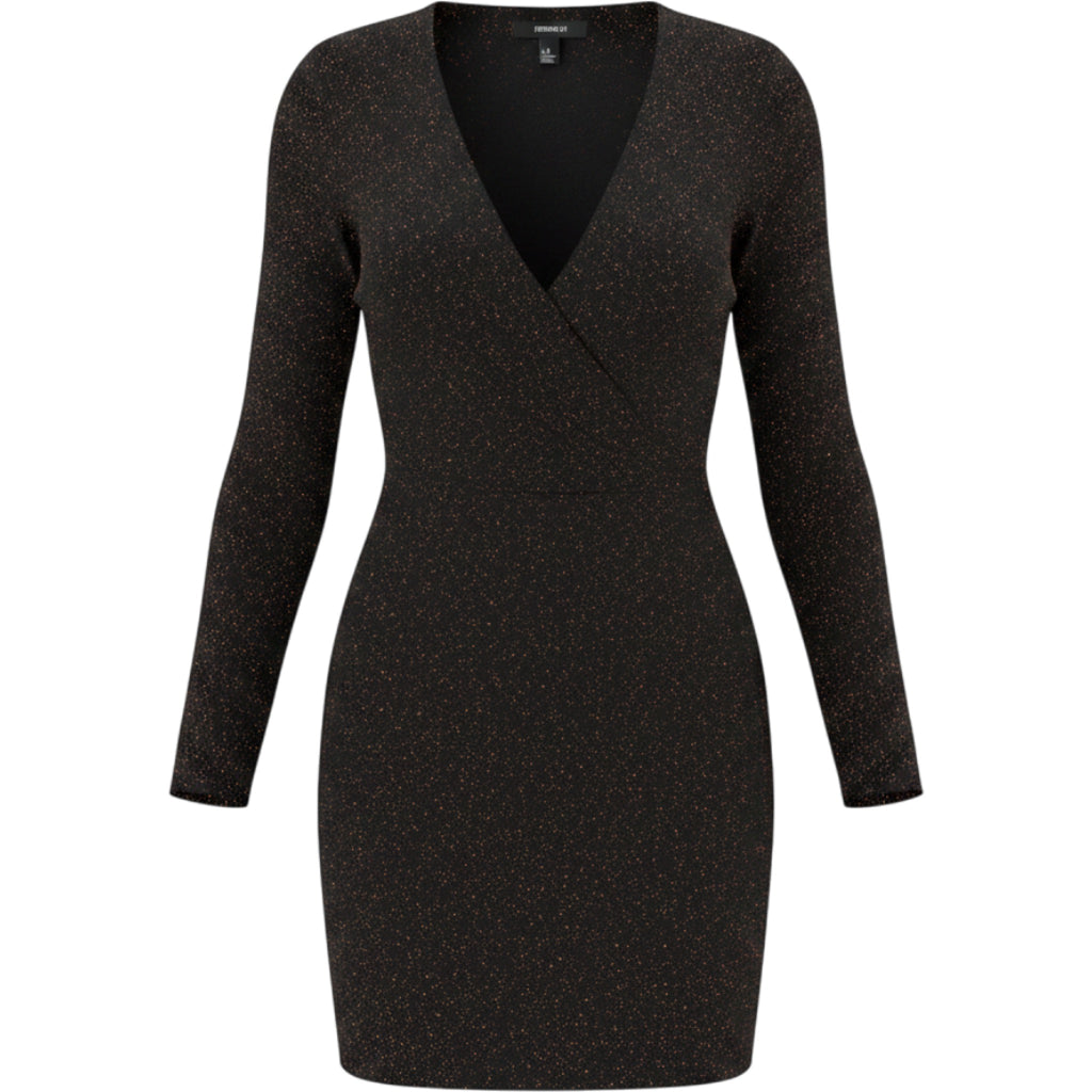 Forever 21 Bodycon Mini Dress M Black Red Metallic Glitter V Neck Party