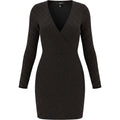 Forever 21 Bodycon Mini Dress M Black Red Metallic Glitter V Neck Party