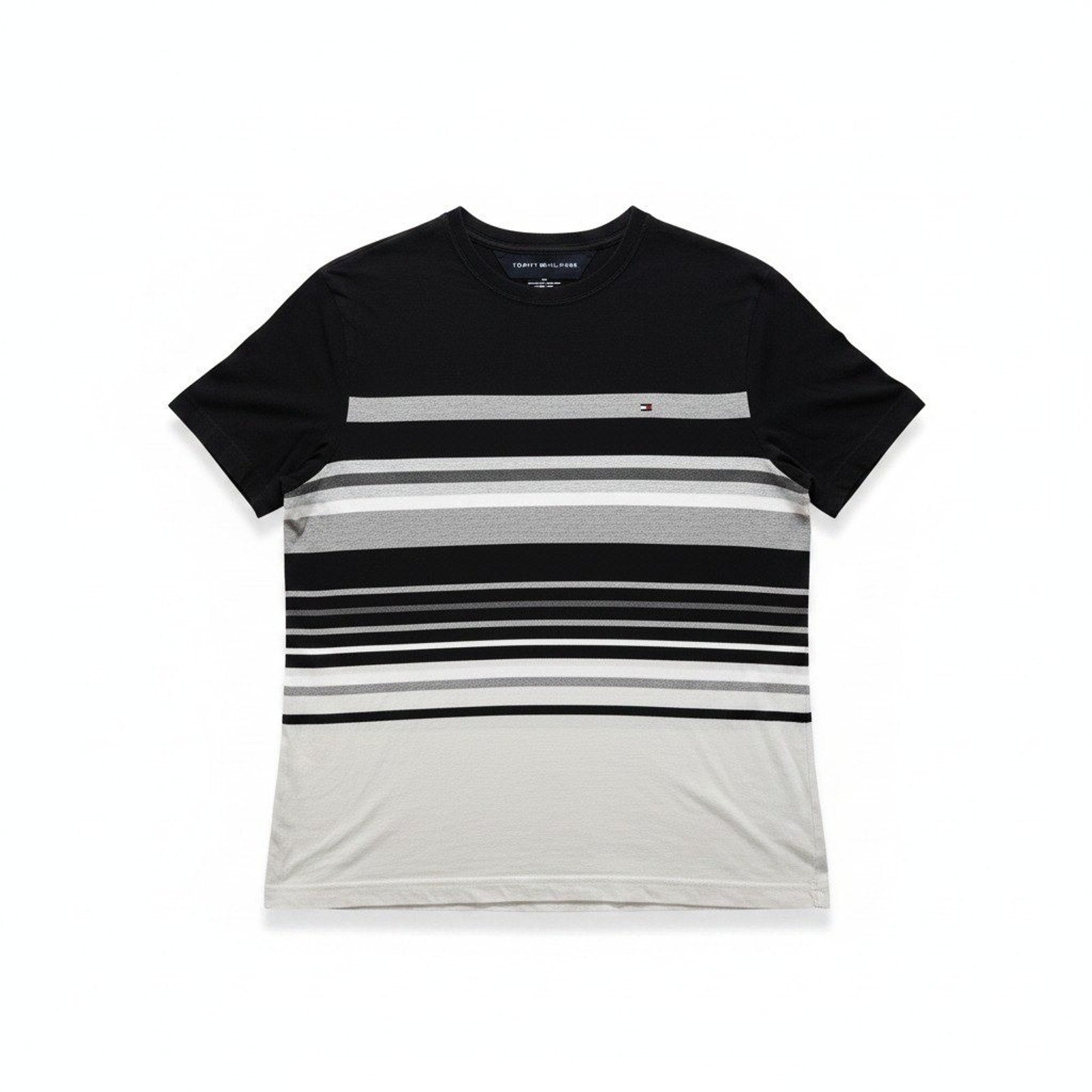 Tommy Hilfiger Womens L Black Striped Short Sleeve T-Shirt Casual Vintage