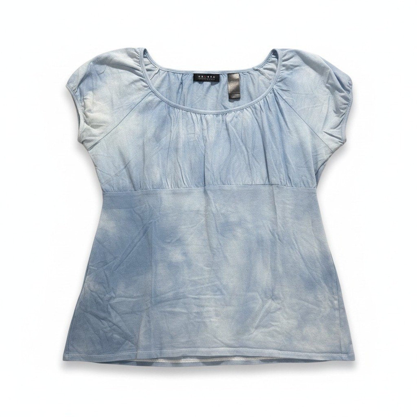Axcess Womens XL Blue Tie Dye Empire Waist Cap Sleeve Top Boho Vintage