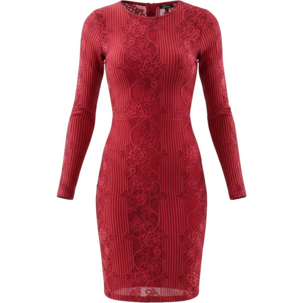 Red Lace Bodycon Mini Dress XS Long Sleeve Sheer Sexy Holiday Party Date Night