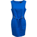 Ellen Tracy Blue Sheath Dress Belted Sleeveless Career Workwear 14 Elevated Chic