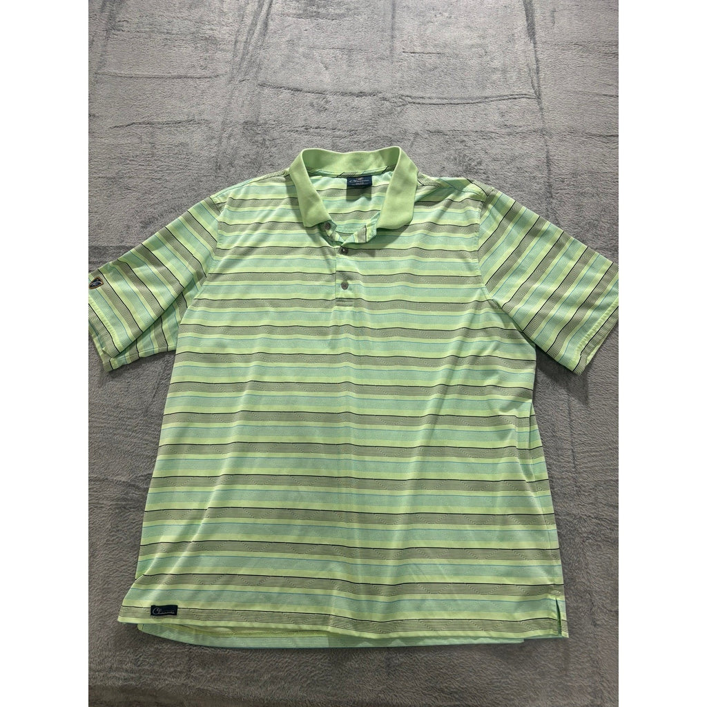Cleveland Classics Golf Polo Shirt Mens XXLT Green Striped Performance Stretch