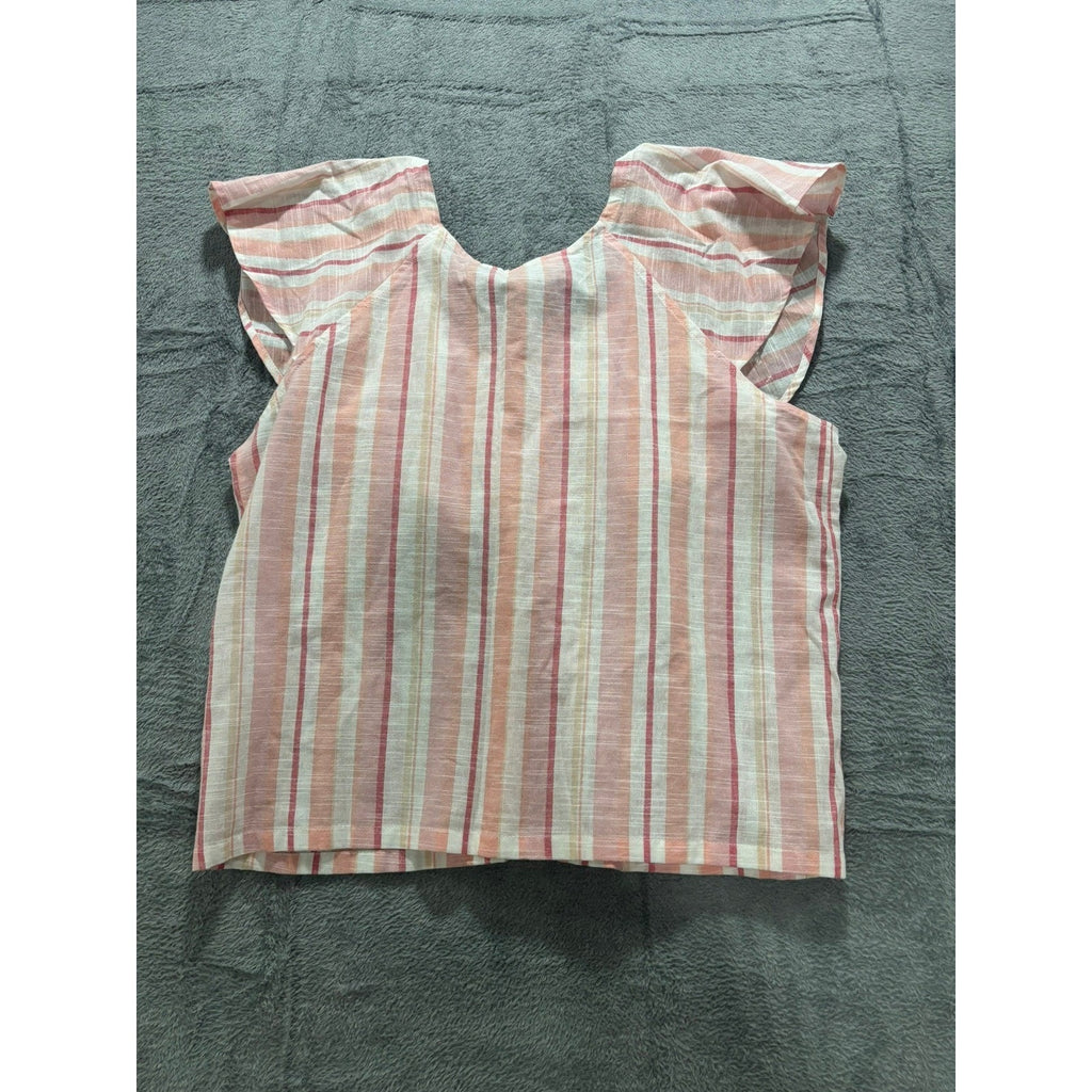 French Laundry Blouse Womens L Pink Stripe Flutter Sleeve Button Front Top