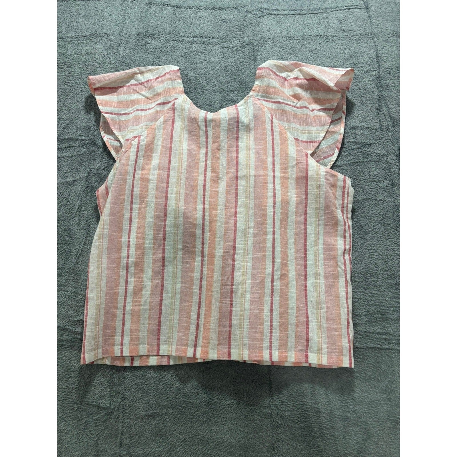 French Laundry Blouse Womens L Pink Stripe Flutter Sleeve Button Front Top
