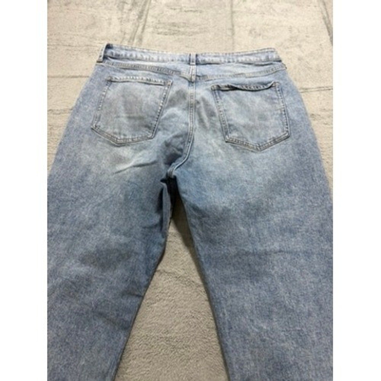 Old Navy O.G. Straight High Rise Distressed Button Fly Light Wash Jeans Blue 16