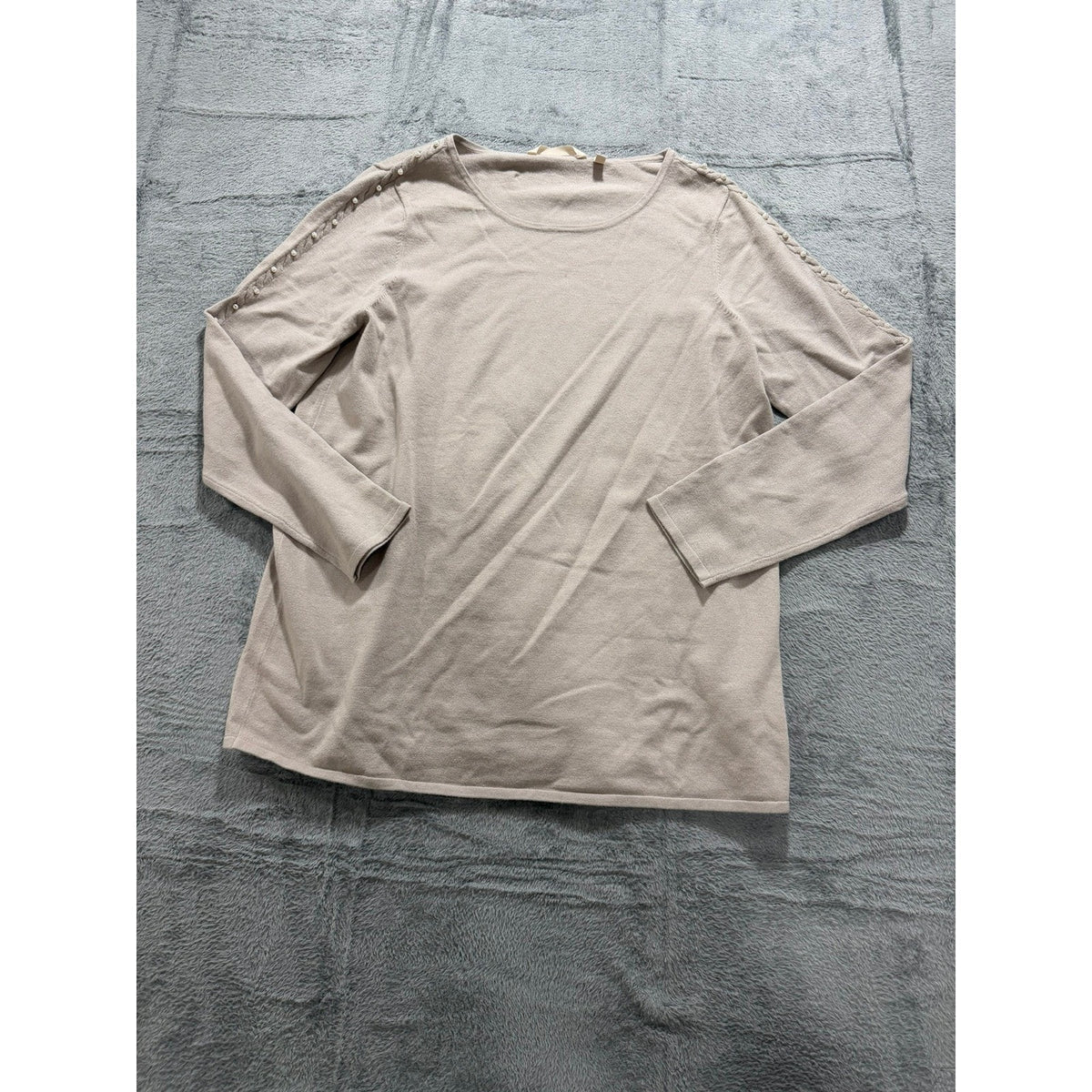 Soft Surroundings Taupe Pearl Embellished Scoop Neck Knit Sweater Top 2EU91 Mens