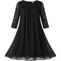 AUW Black Lace Chiffon Overlay Shift Dress Sheer Sleeve Size 10 Feminine LBD
