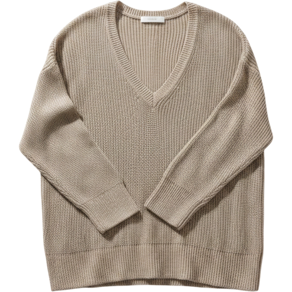 White House Black Market Linen Blend V Neck Sweater Womens 14 Metallic Knit