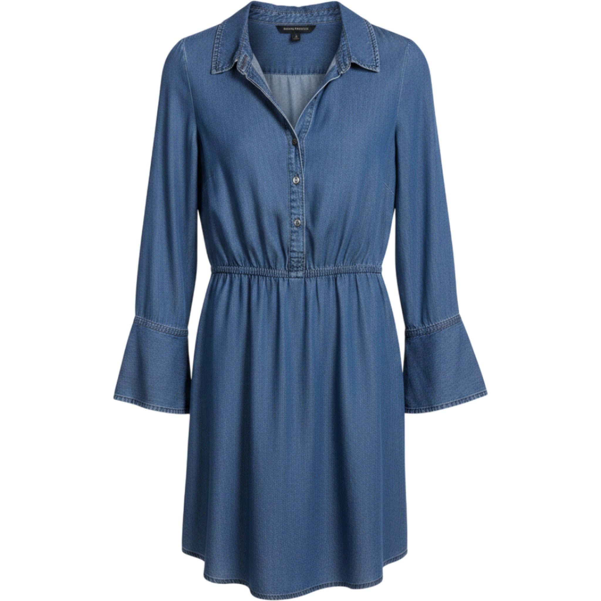 Banana Republic Chambray Shirt Dress 8 Tall Blue Lyocell Collared Modest Classic