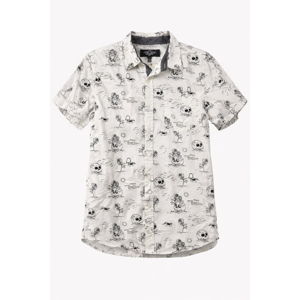 Eighty Eight Button Up Shirt Men Medium White Skull Print Cotton Short Sleeve