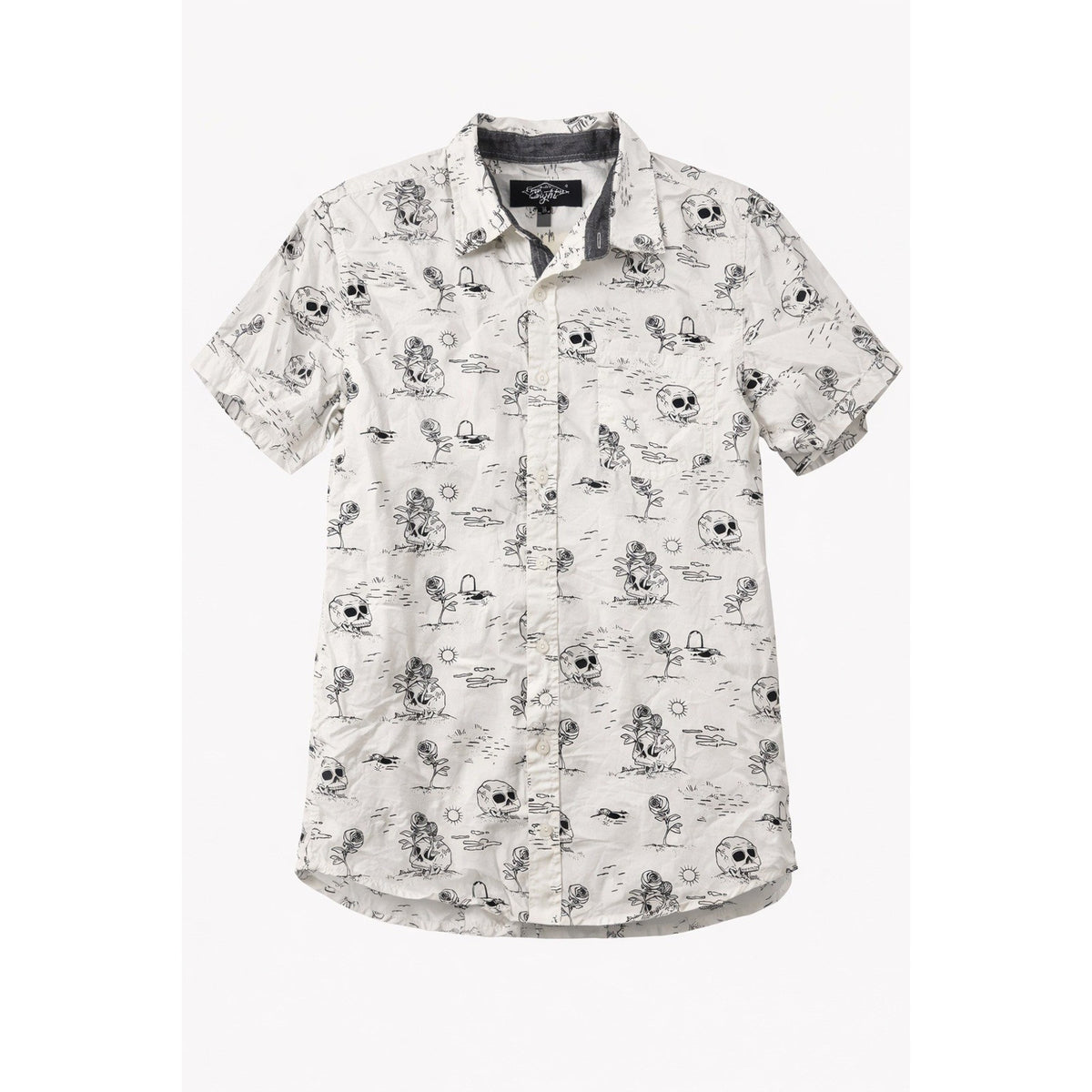 Eighty Eight Button Up Shirt Men Medium White Skull Print Cotton Short Sleeve