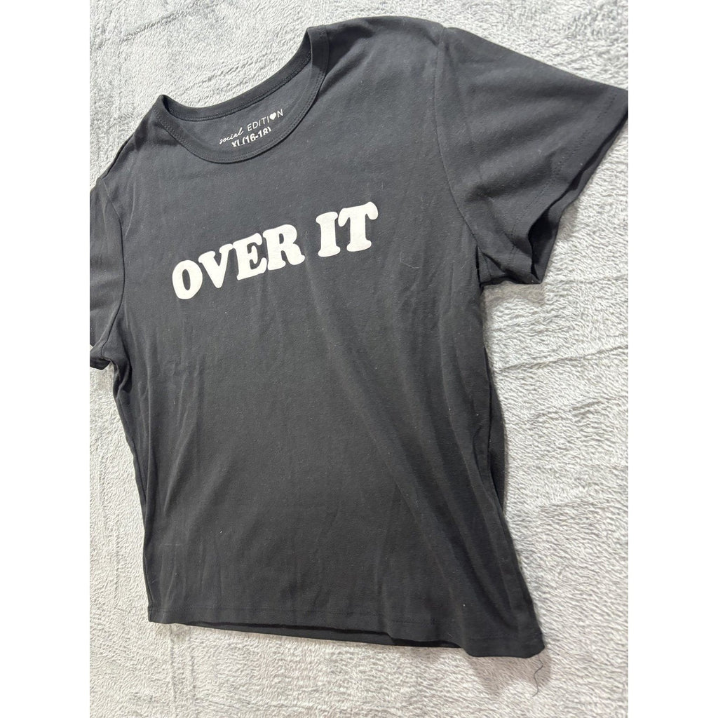 Social Edition XL Black Womens Over It Graphic T-Shirt Casual Vintage Style