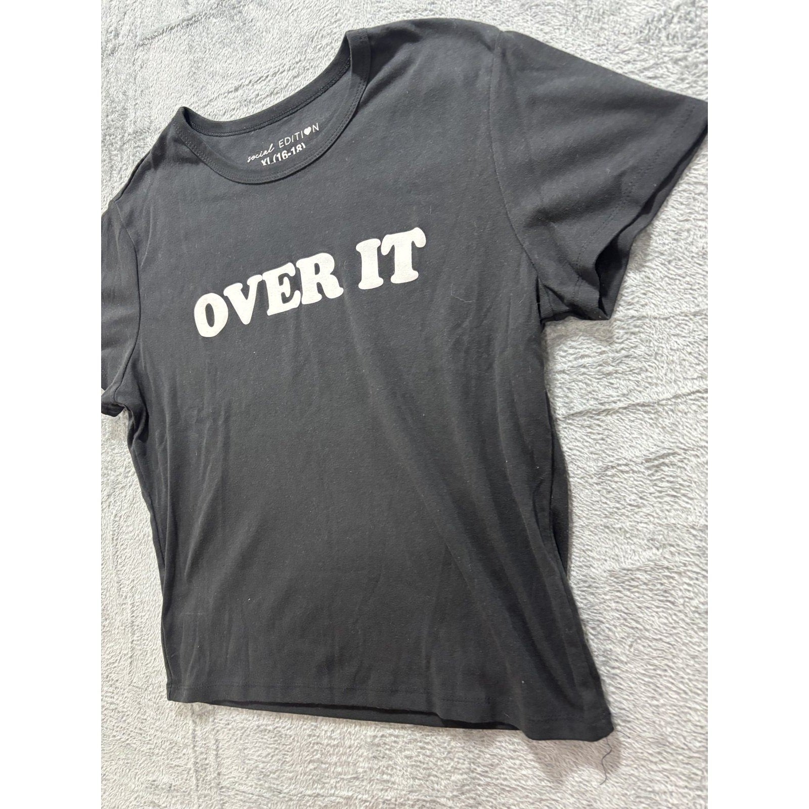 Social Edition XL Black Womens Over It Graphic T-Shirt Casual Vintage Style