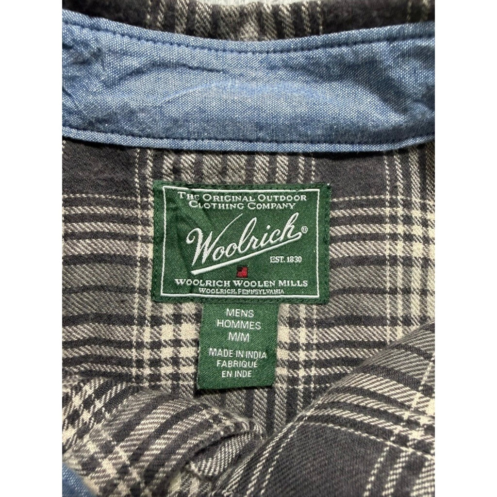 Woolrich Mens Grey Plaid Flannel Button Down Shirt Medium Long Sleeve Cotton
