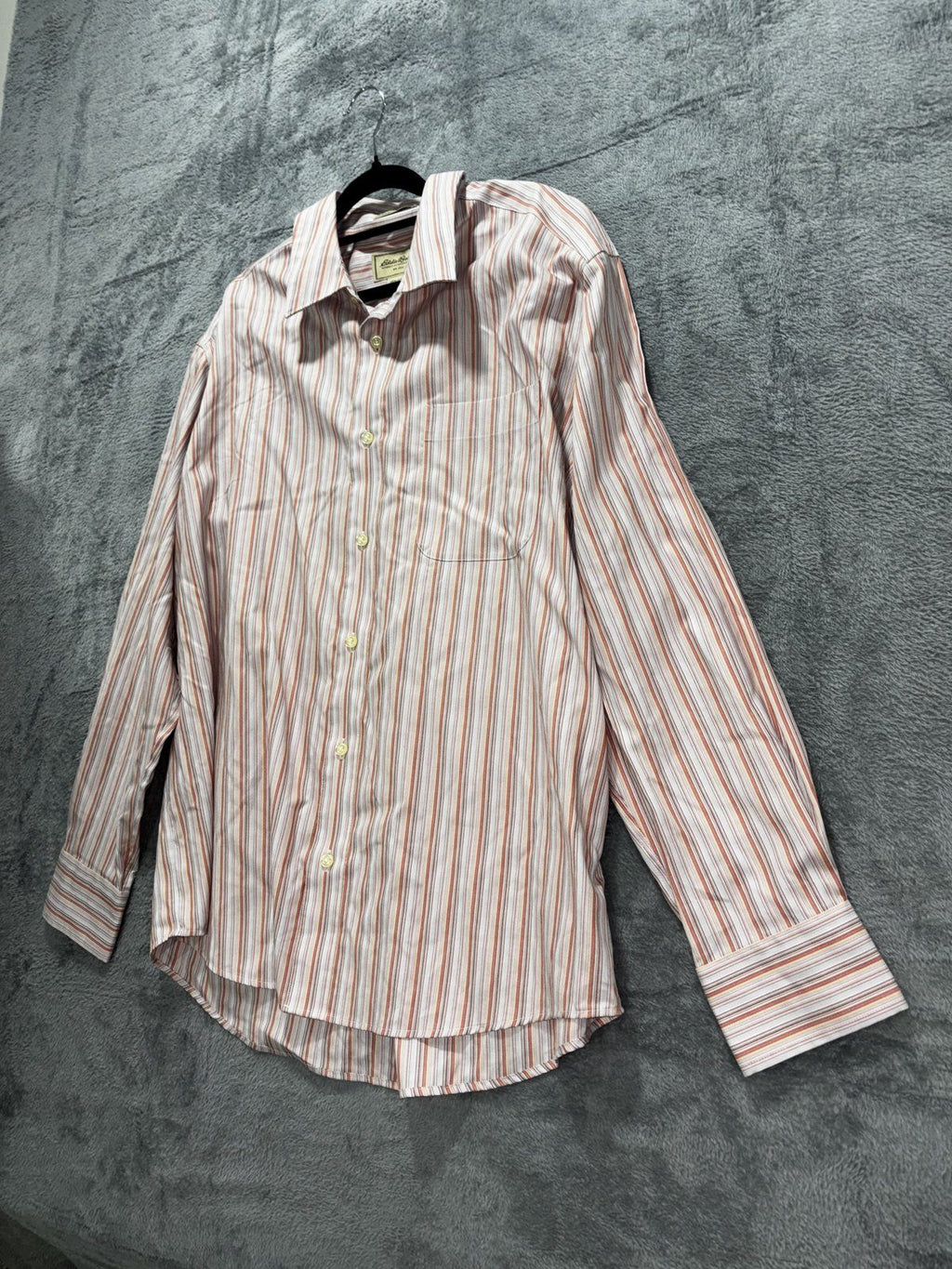 Eddie Bauer Men's Pink Orange Stripe Shirt Size L, photo 2 of 8