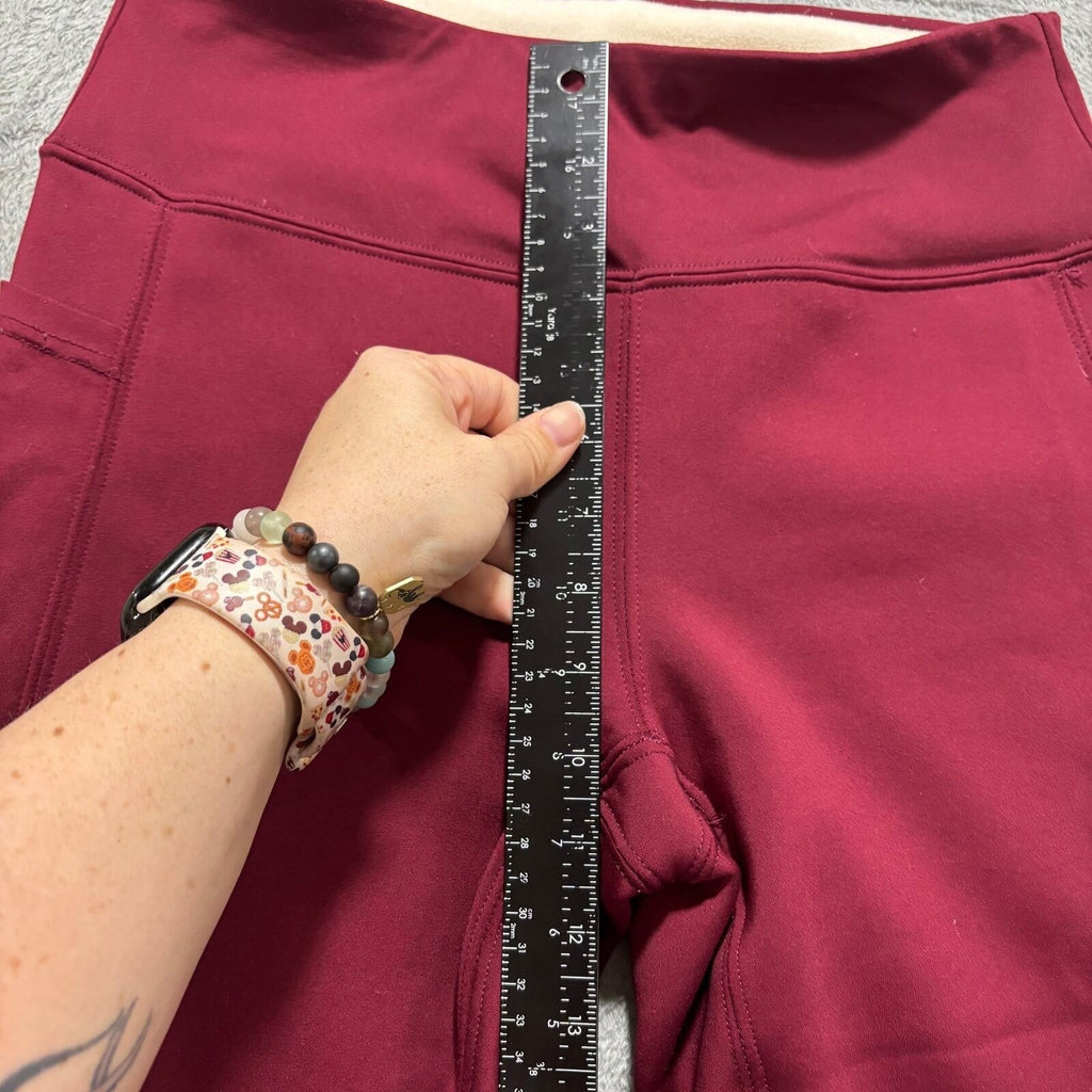 Womens L Burgundy Fleece Lined Leggings Pockets Athleisure Casual