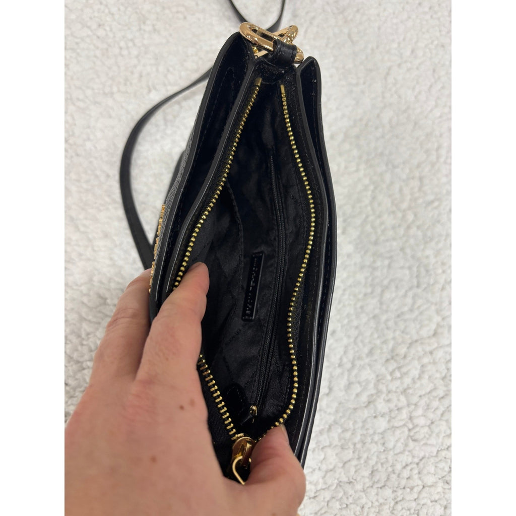 Michael Kors Small Black Pebbled Leather Crossbody Bag Purse Gold Logo Classic