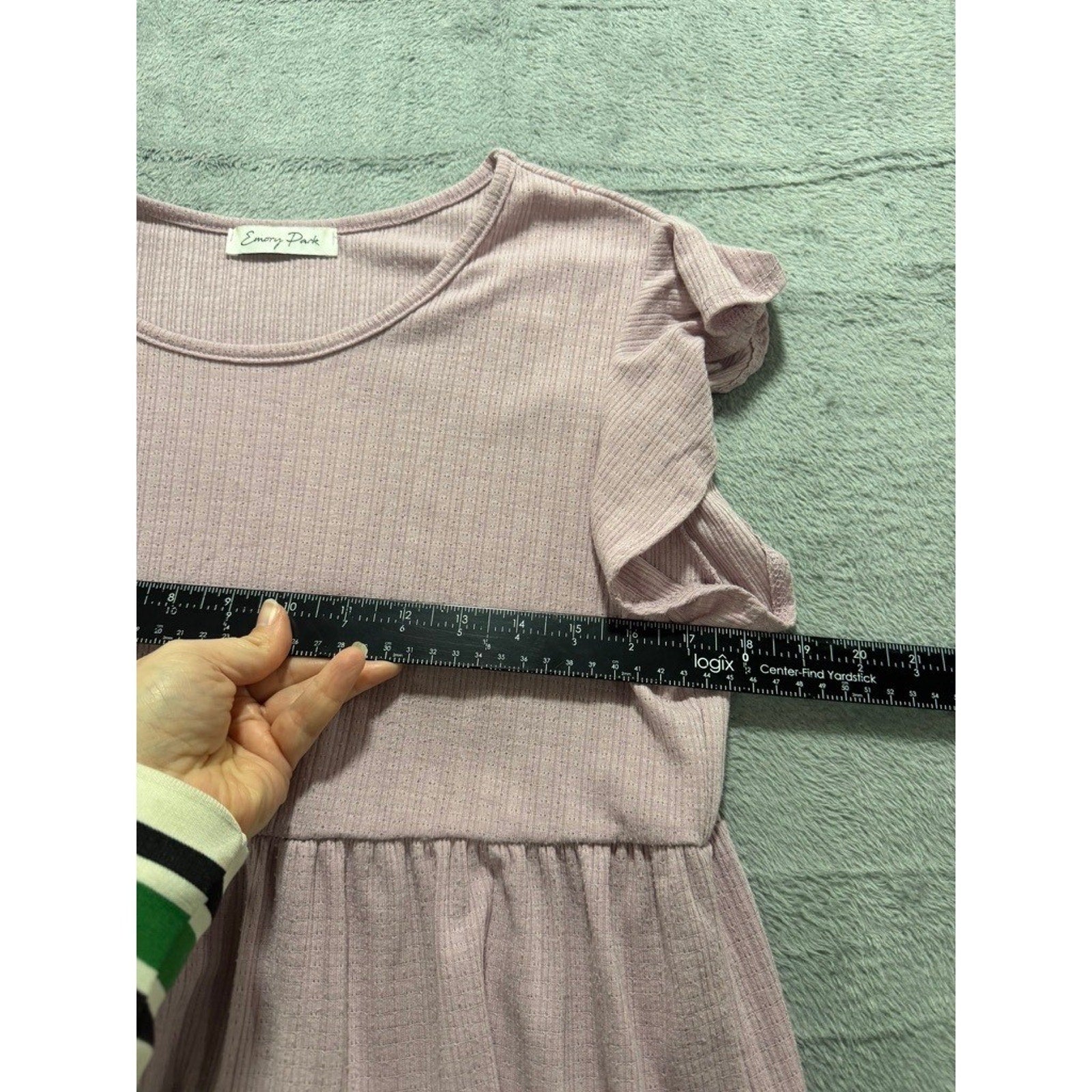 Emory Park Womens Mauve Pink Ribbed Tiered Babydoll Flutter Sleeve Top Size M