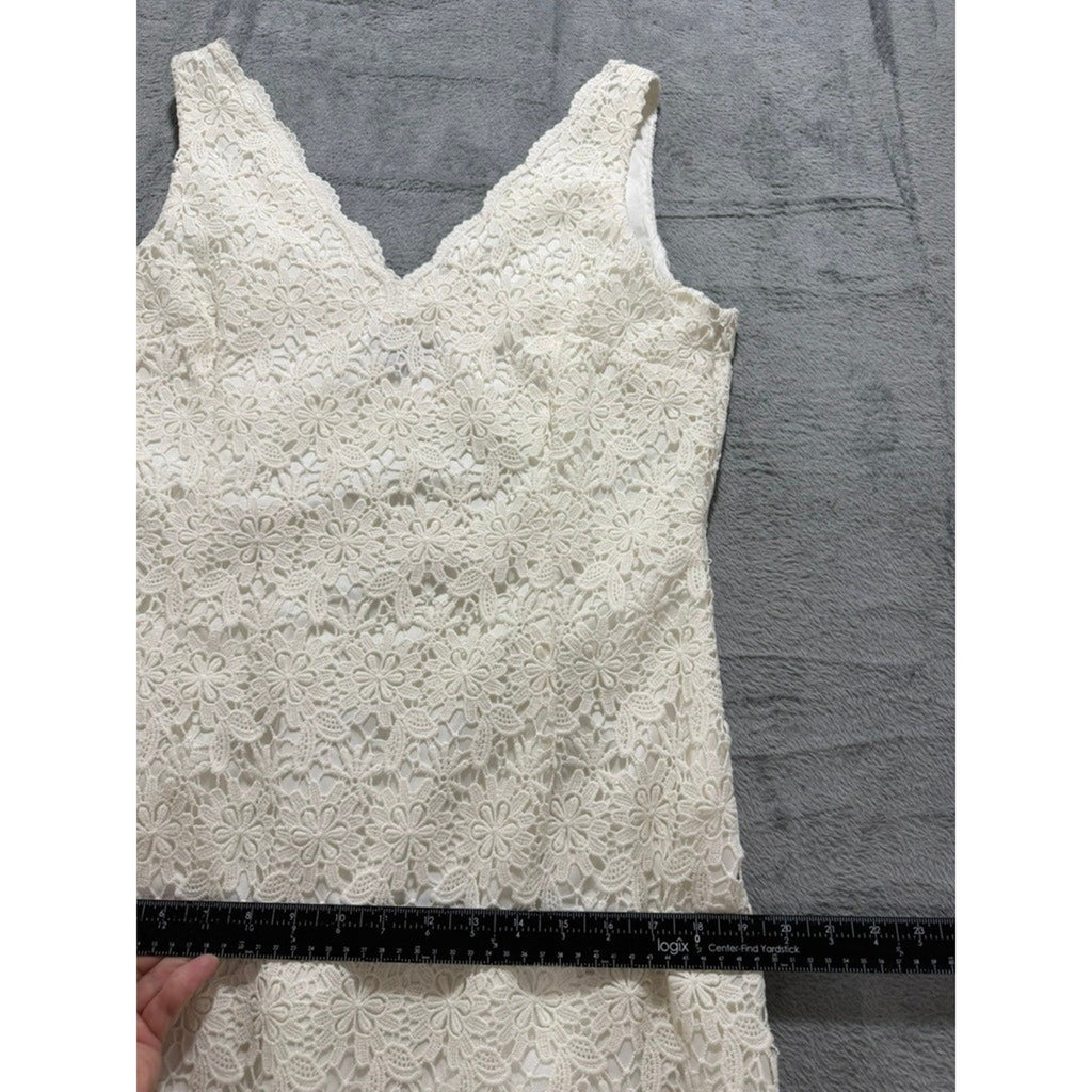 Ann Taylor Women Ivory White Floral Crochet Lace V-Neck Sleeveless Dress 14