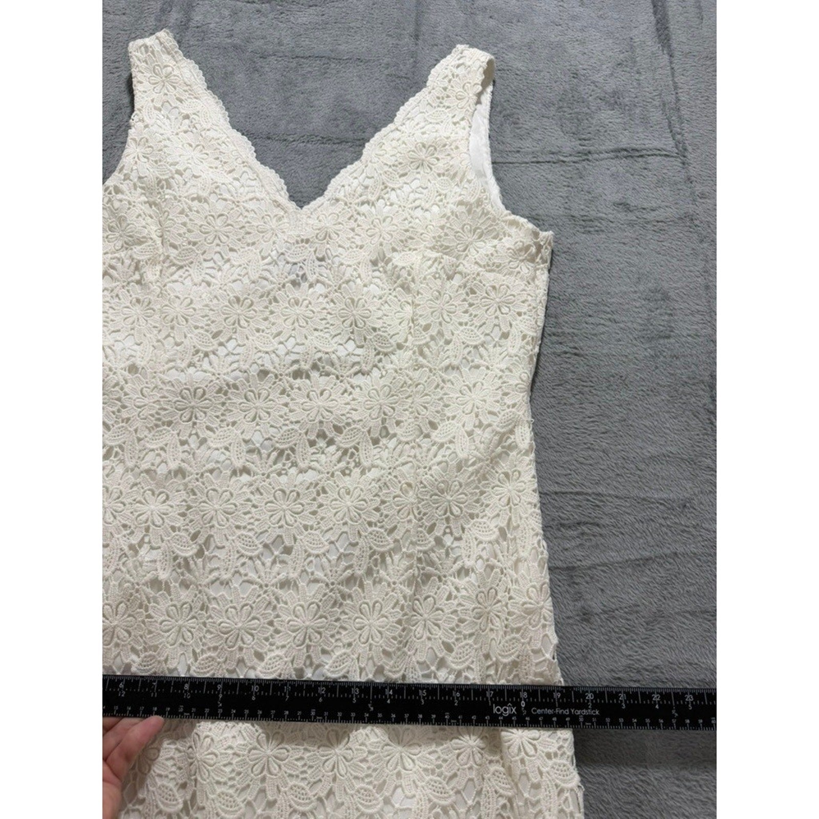 Ann Taylor Women Ivory White Floral Crochet Lace V-Neck Sleeveless Dress 14