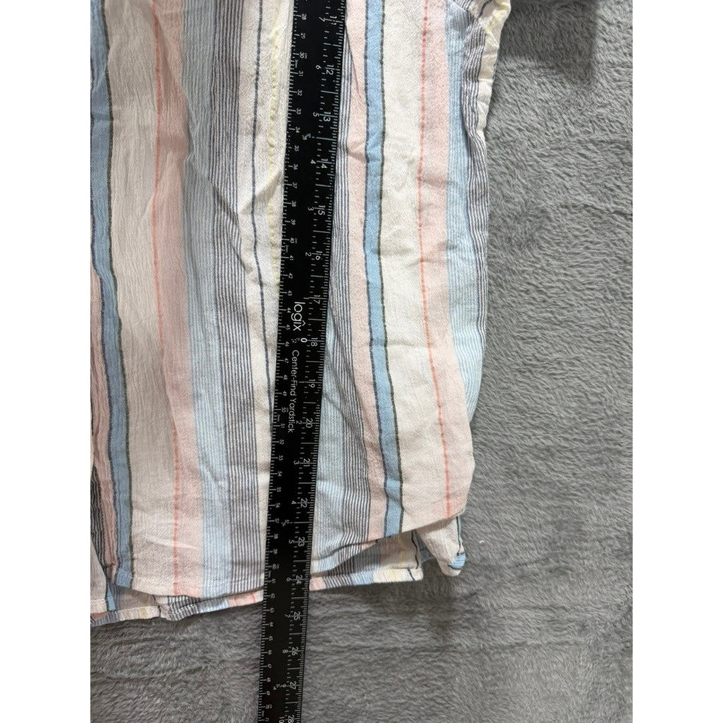 Erika Button Up Shirt Womens L Multicolor Stripe Cotton Short Sleeve Casual