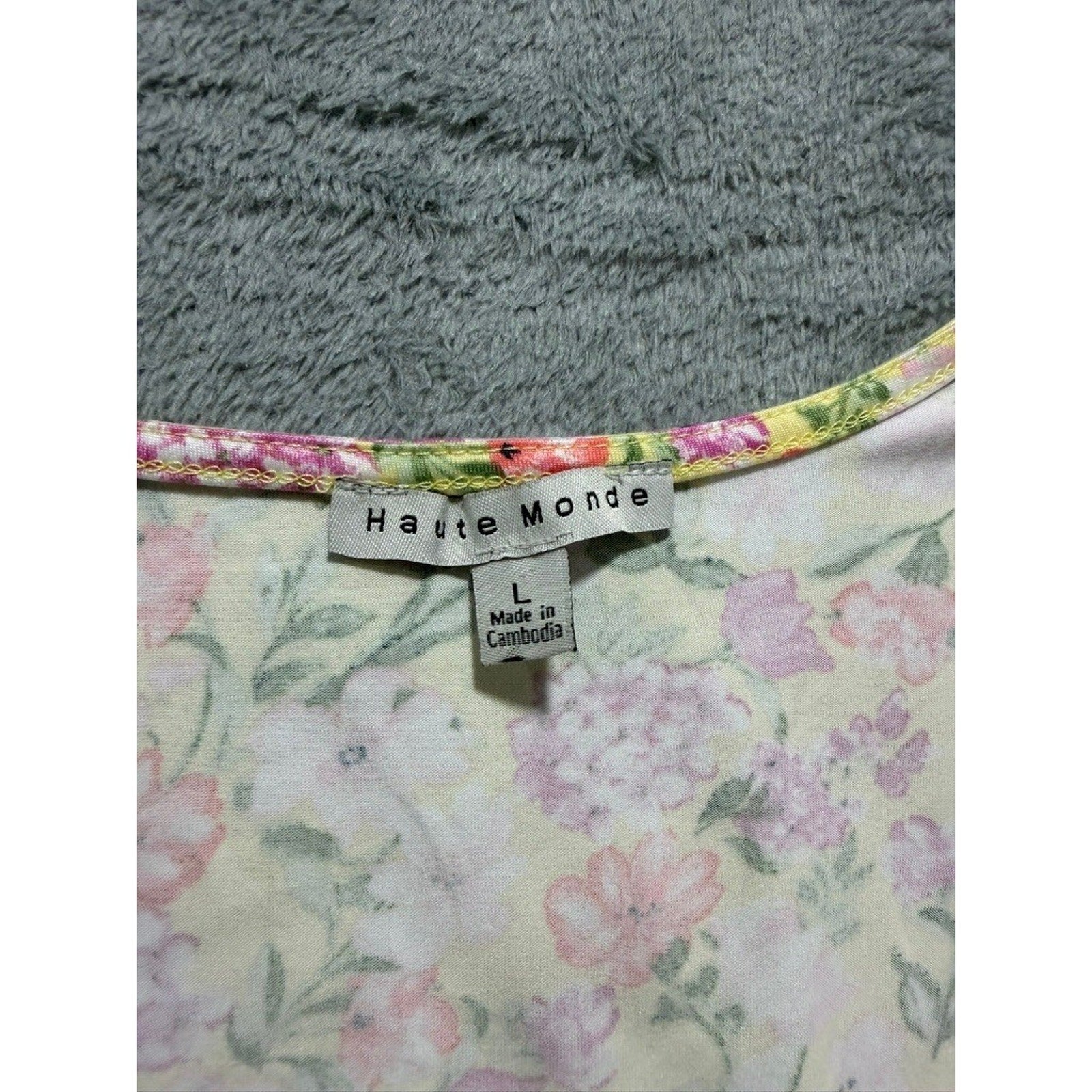 Haute Monde Womens Yellow Floral Tie Front Crop Top V-Neck Short Sleeve Large