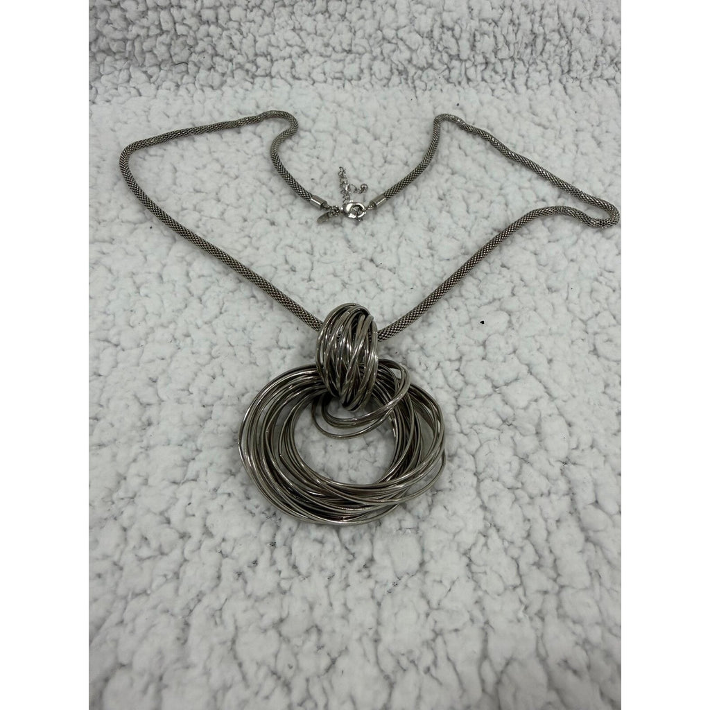 Chicos Womens OS Silver Multi Ring Pendant Necklace Casual Boho Statement