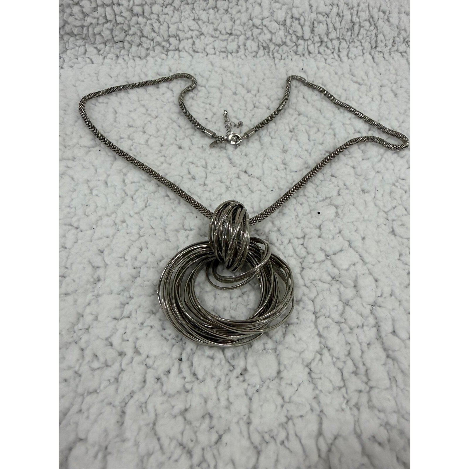 Chicos Womens OS Silver Multi Ring Pendant Necklace Casual Boho Statement