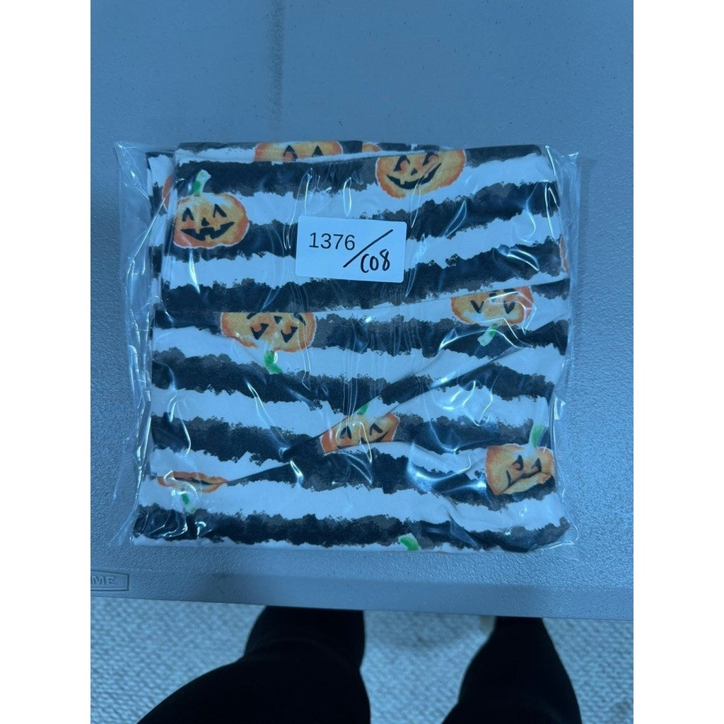 LuLaRoe Womens Halloween Leggings TC Black White Stripe Pumpkin Jack-O-Lantern