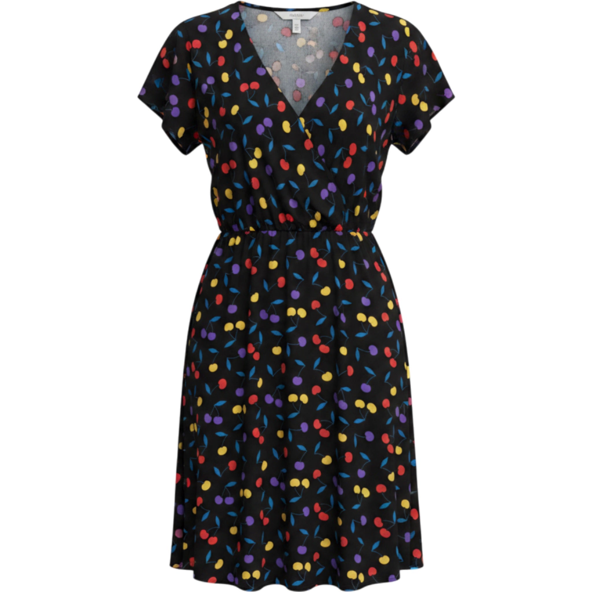 ModCloth 4X Cherry Print Fit Flare Midi Dress Retro V Neck Short Sleeve Whimsy