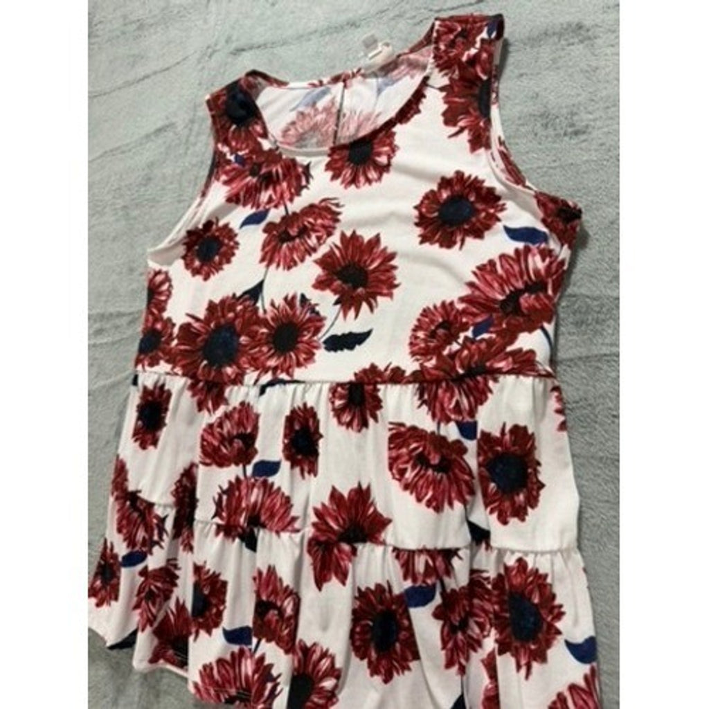 LuLaRoe Womens Red Sunflower Floral Tiered Babydoll Sleeveless Top Large Boho