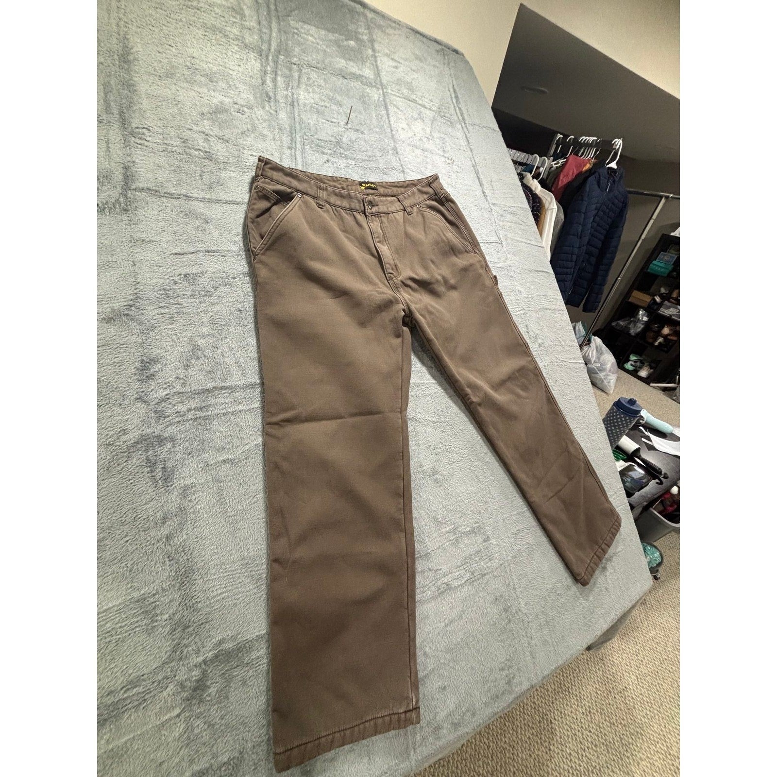 Stanley Mens 36x32 Brown Fleece Lined Carpenter Pants Workwear Casual Vintage