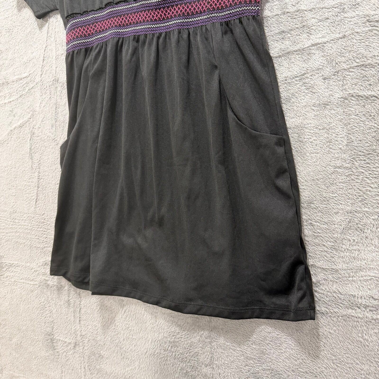 Cherie St. Tropez XL Black Womens Smocked Empire Waist Tunic Top Boho Casual