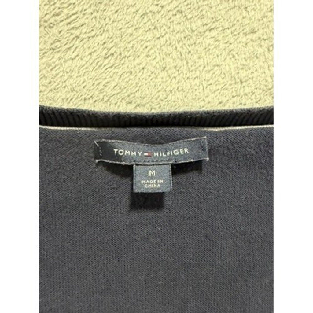 Tommy Hilfiger Sweater Womens M Navy Polka Dot V Neck Long Sleeve Preppy