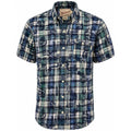 Woolrich Mens Large Blue Green Plaid Fishing Graphic Short Sleeve Button Shirt