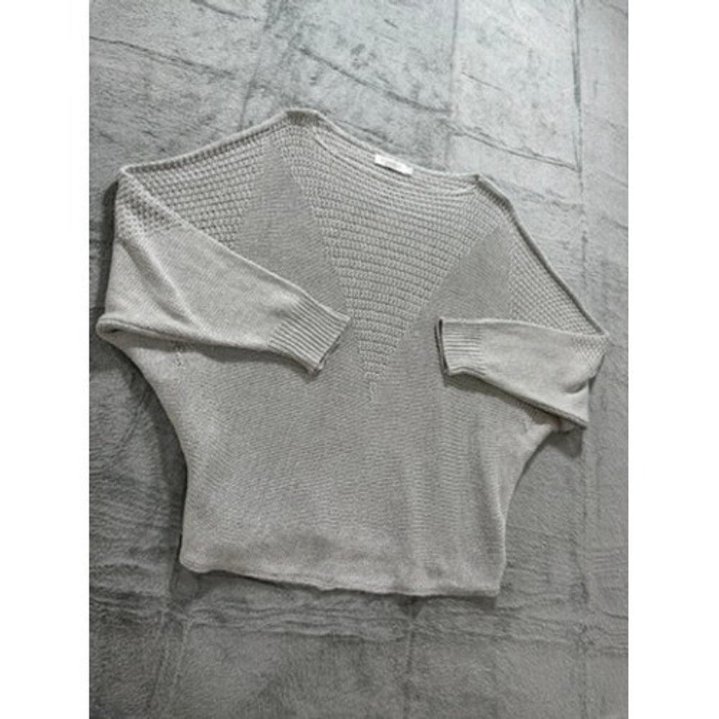 Luisa Ricci Italy Women Light Gray Mixed Knit Batwing Boat Neck Sweater Large