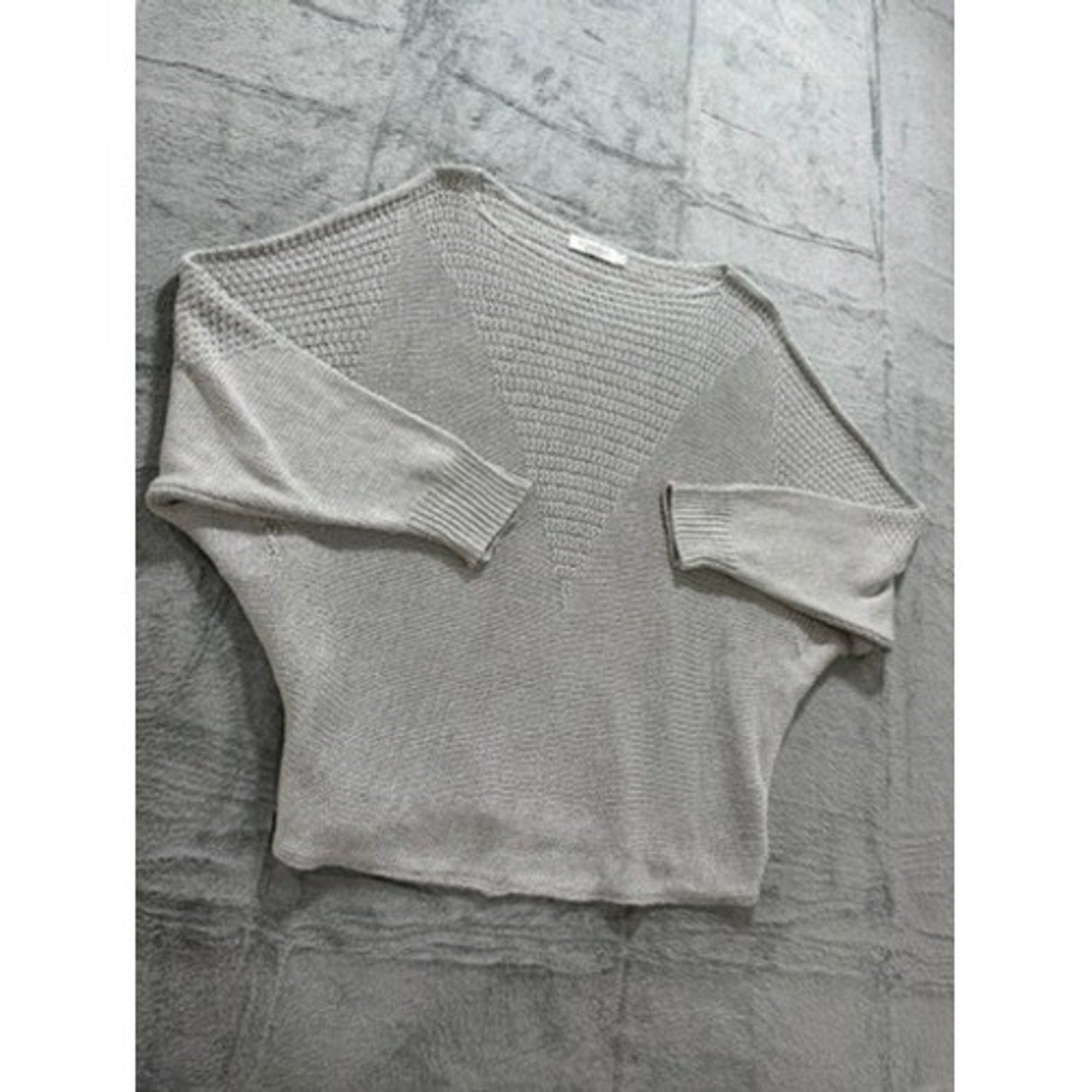 Luisa Ricci Italy Women Light Gray Mixed Knit Batwing Boat Neck Sweater Large