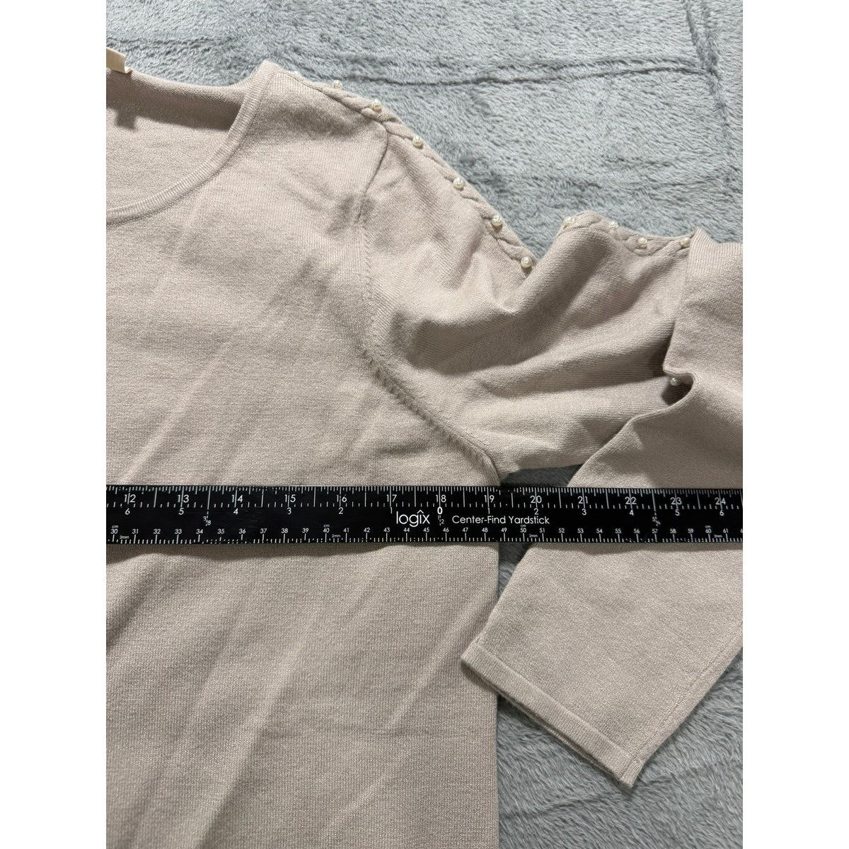 Soft Surroundings Taupe Pearl Embellished Scoop Neck Knit Sweater Top 2EU91 Mens