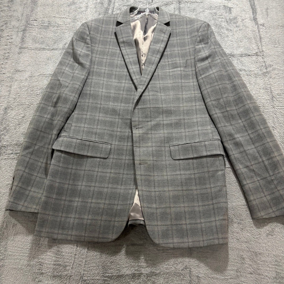 Mens 42R Gray Plaid Slim Fit Blazer Sport Coat Two Button Wool Blend Preppy