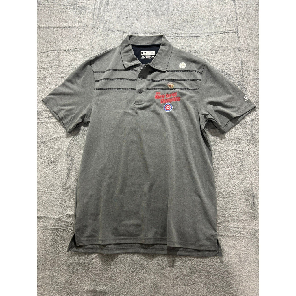 MLB Cubs Polo Shirt Mens LG Gray 2016 World Series Champions True Fan